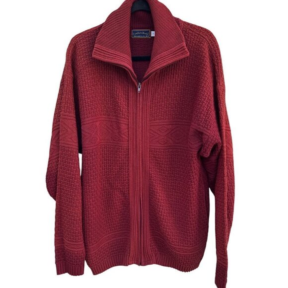 Comfort Knits Mens Red Full-Zip Basketweave Pattern Grandpa Cardigan Sweater L - Picture 1 of 9
